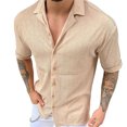 thumbnail image 1 of Camisa de punto de manga corta con solapa y un solo pecho, blusa informal de moda delgada para hombres, 1 of 6