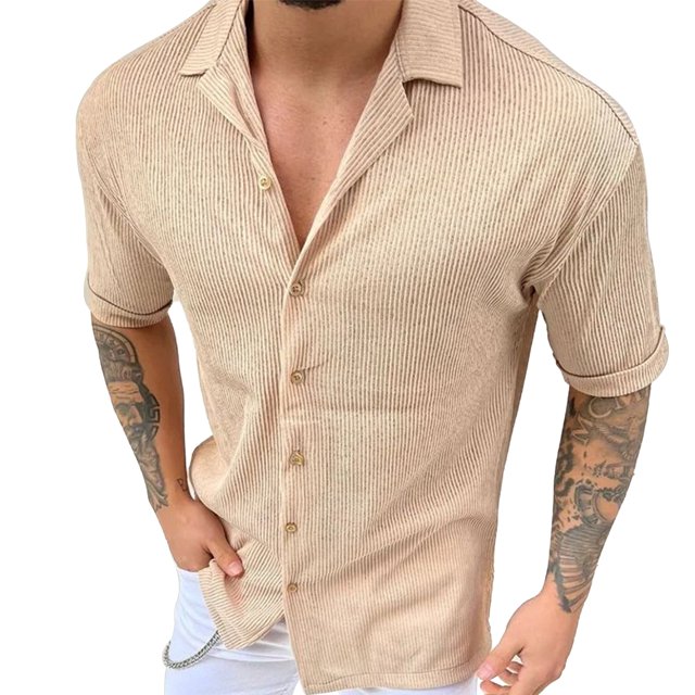 Camisa de punto de manga corta con solapa y un solo pecho, blusa informal de moda delgada para hombres