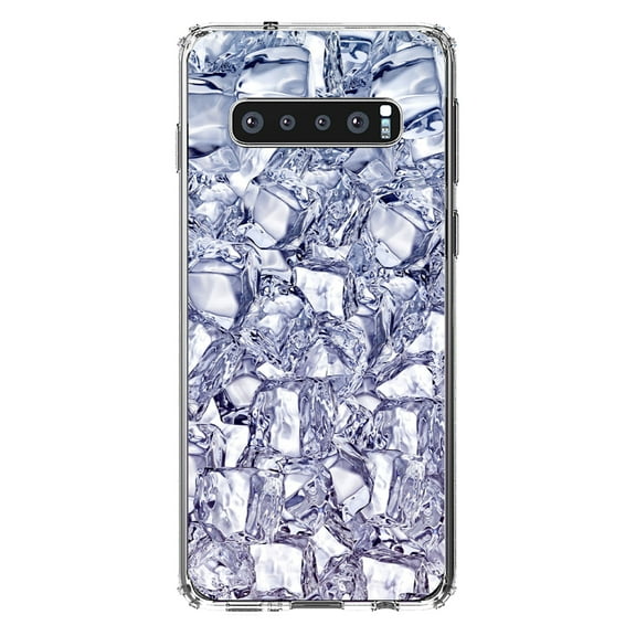 DistinctInk Clear Shockproof Hybrid Case for Samsung Galaxy S10  PLUS(6.4" Screen) - TPU Bumper, Acrylic Back, Tempered Glass Screen Protector - Crystal Clear Ice Image Print