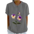 thumbnail image 2 of XWSHYW Vêtements pour Femmes T-Shirt Décontracté Imprimé Mode Manches Courtes Col Poupée Mignon en Coton et Lin, 2 of 4