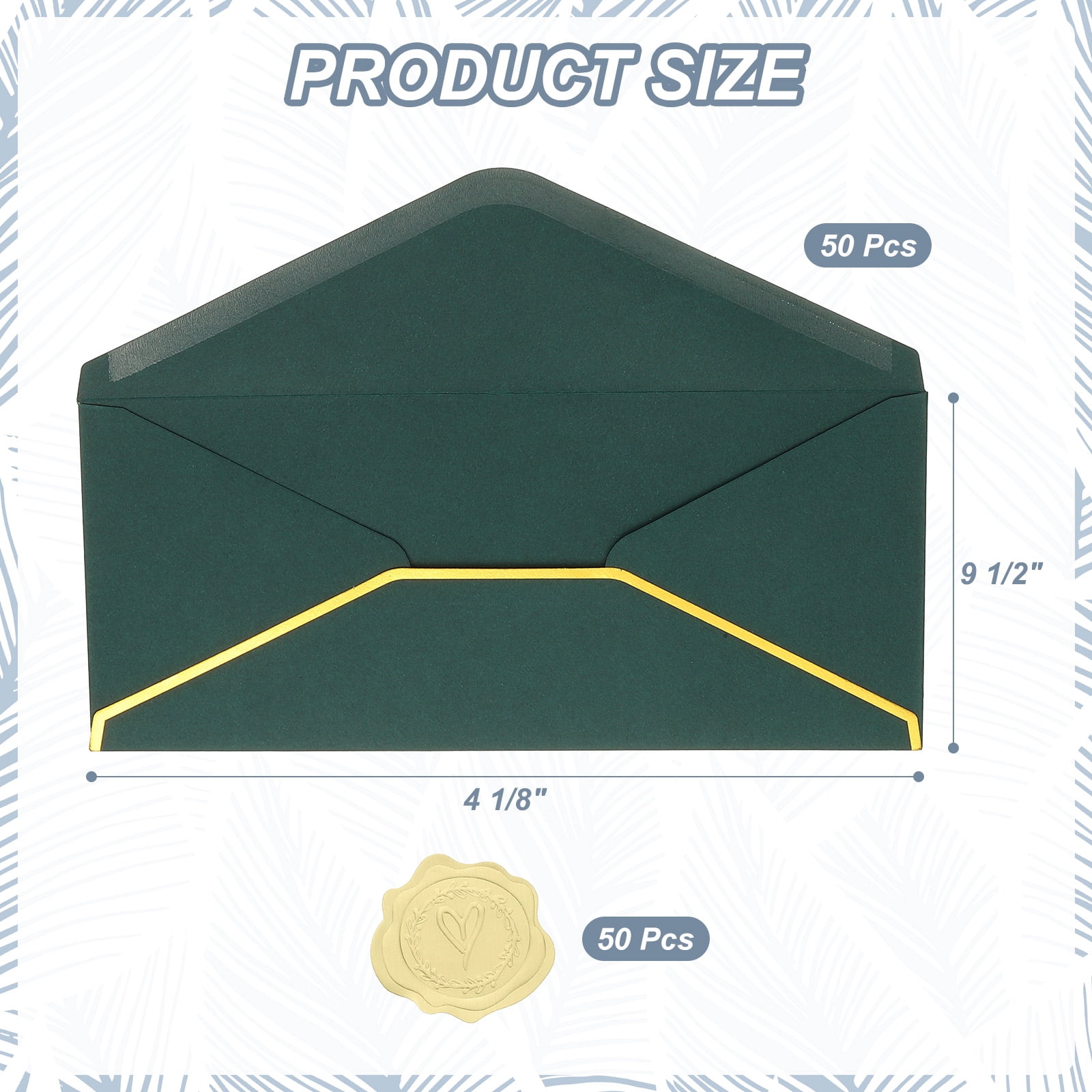 Uxcell 4 1/8 x 9 1/2 Inch Envelopes with Gold Border, 50 Pack V Flap Invitation Business Mailing Envelopes with Gold Stickers for Office Wedding Cards Gift Photos Graduation, Dark Green