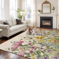 thumbnail image 2 of Area Rug for Living Room, Spring Botanical Non-Slip Indoor Large Carpet for Bedroom/Dining Room, Watercolor Floral Eucalyptus Leaves Beige Washable Low-Profile Rectangle Floor Runner Rugs - 5 x 7 Ft, 2 of 8
