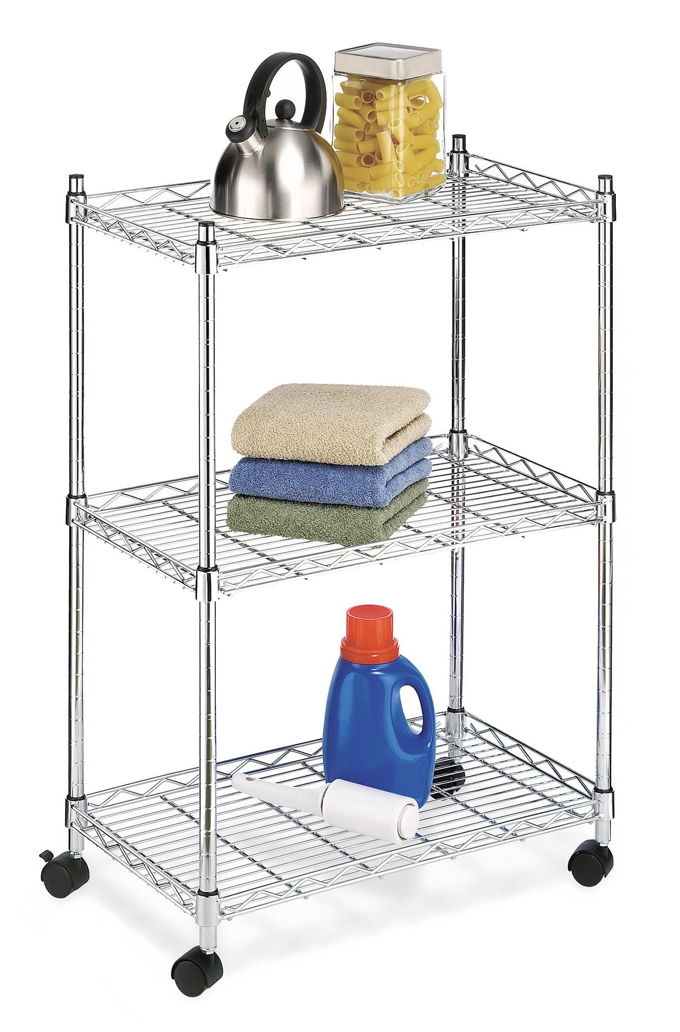 Whitmor Supreme 3-Tier Rolling Utility Organizer Cart - 250 lb. per Shelf Capacity - Chrome