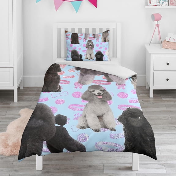 Poodles Duvet Cover and Pillowcase Set for Single Bedding, Bedroom Accessories for Kids Teens