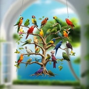 Exotic Bird Tree Ornament - Pre-Assembled Festival Decoration with 12 Hand-Painted Parrots (Indoor/Outdoor Statement Piece for All Seasons)