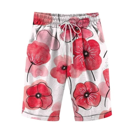 

Zkozptok Shorts for Women Tye-Dye Fashion Casual Loose Shorts Elastic Waist Summer Pockets Printing Pants Red XL
