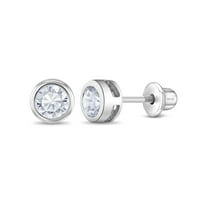 925 Sterling Silver 5mm CZ Screw Back Round Bezel Earrings for Baby Girls