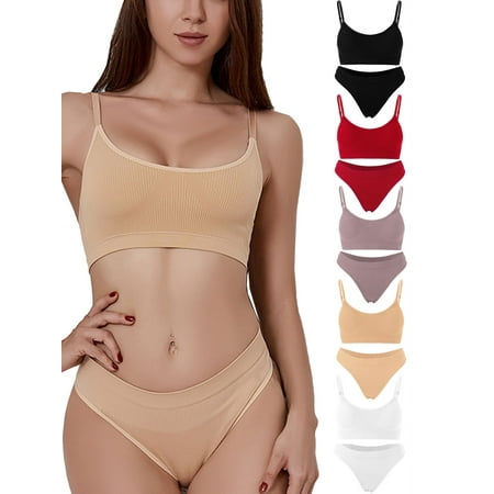 Gustave 2 Pieces Seamless Lingerie for Women Comfortable Wire Free Bra and Panty Set Push Up Sports Bra and Thong Underwear Set  Yellow  L