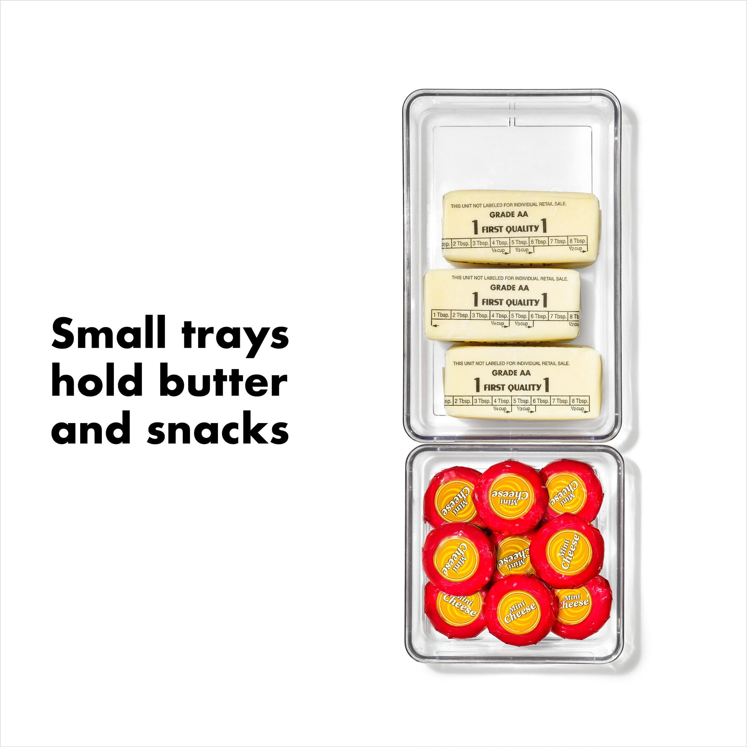 OXO Refrigerator Organizer Tray 3-Piece Set with Handle, Clear
