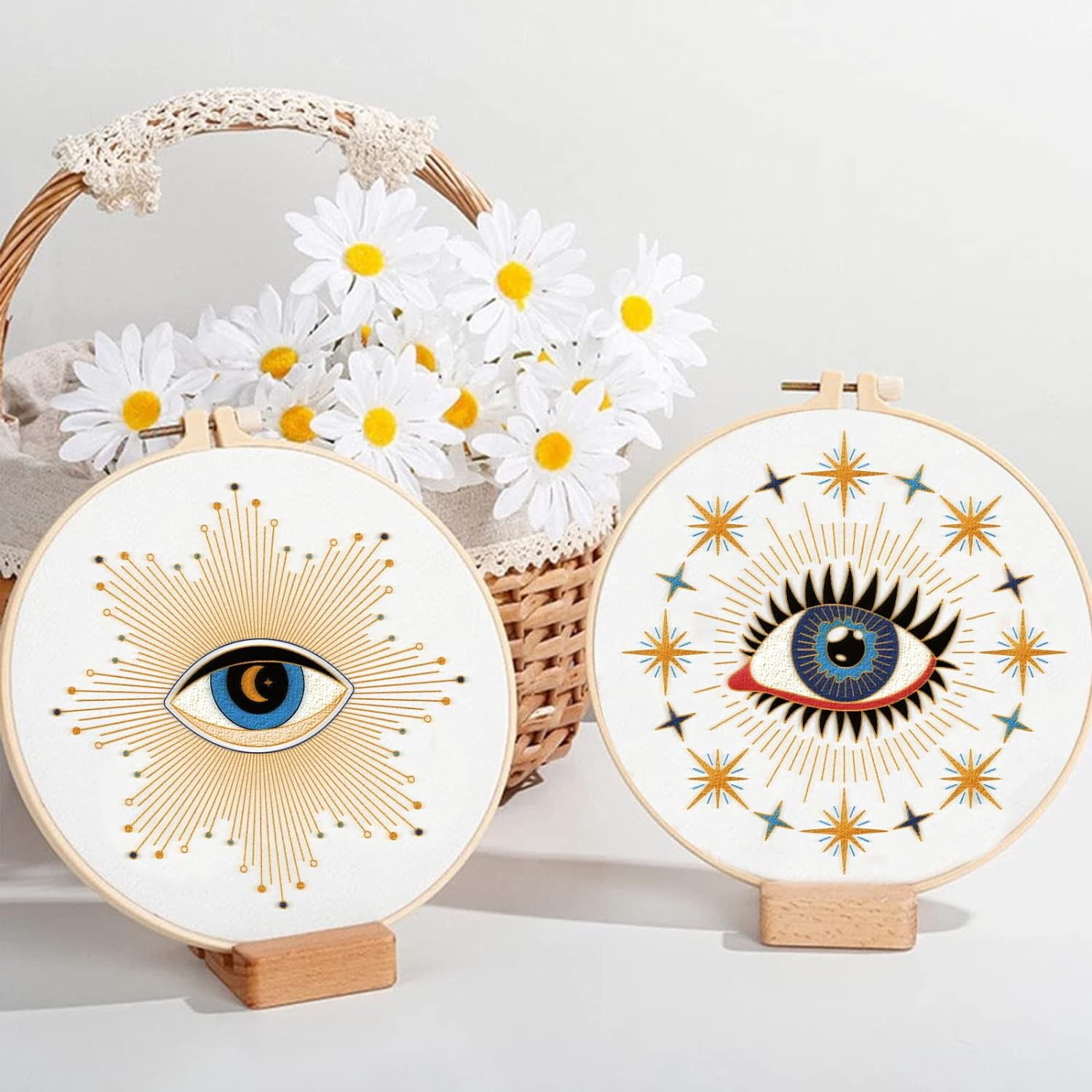 Evil Eye Embroidery Starter Kit for Beginners with Pattern and Instructions Includes Embroidery Cloth Hoops Threads and Needles