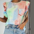 thumbnail image 6 of Lzobxe Going Out Tops for Women Spring /Summer Lace Flying Sleeves Round Neck Tie Dyed T-shirt,Sizes S-2XL, 6 of 6