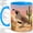 Blue, variant on Desert Quail Watercolor Coffee Mug, Gambel Quail Mug, Morning Coffee Tea Cup for Home Office, Walking Bird by Saguaro Cactus at Sunset, Southwest Wildlife Art, Bird Lovers Women Men
