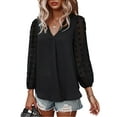 thumbnail image 1 of SAYOO - Camiseta de cuello en V de color sólido para mujer, blusa holgada de manga larga con decoración de flores, suéter holgado SAYOO  Moda, 1 of 9