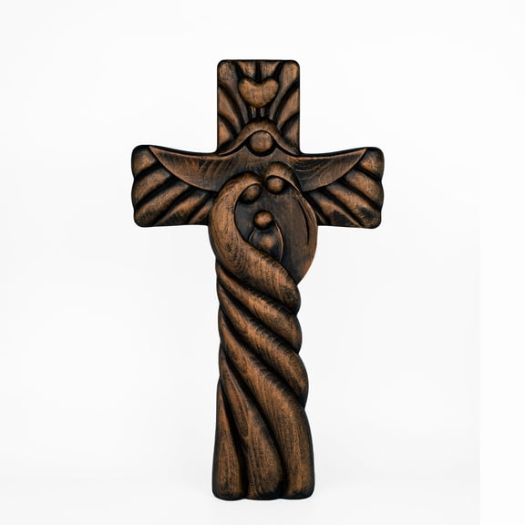 Holy Family Wood Carving Cross Catholic Cross Joseph Mary Baby Jesus Christian Wall Art Decoration