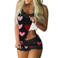 thumbnail image 2 of Pajamas for Women Valentine's Day Gift for Her Heart Printed Lace Sling Sleeveless Tank+Shorts Casual Pajamas Set Red, 2 of 5