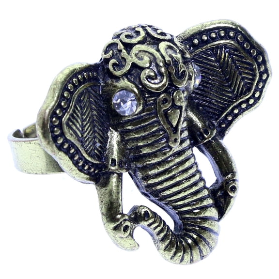 Mi Amore Elephant Adjustable-Ring Gold-Tone/Clear Size: Adjustable