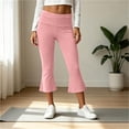 thumbnail image 4 of Lumtrix Women's Flare Capri Leggings Fold Over Low Rise Yoga Pants Slim Fit Soft Capris Workout Lounge Legging Pink M, 4 of 8