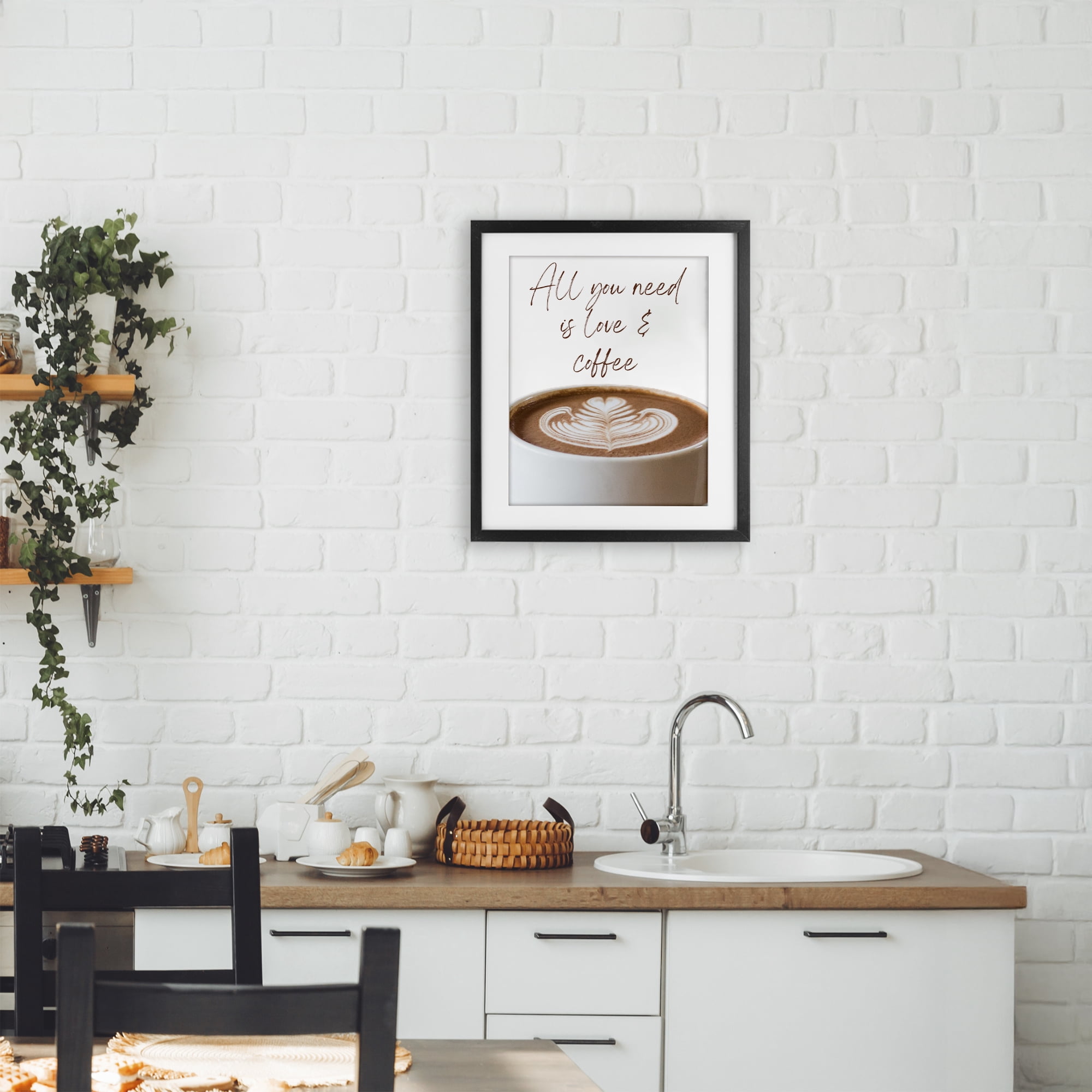 Stupell Industries All You Need Love & Coffee Black Framed Print Under Glass, design by Jesse Keith