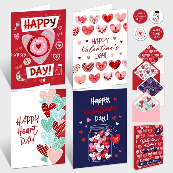 Paquete de 8 tarjetas para el día de San Valentín, con papel de aluminio laminado, 10 x 15 cm, con sobres
