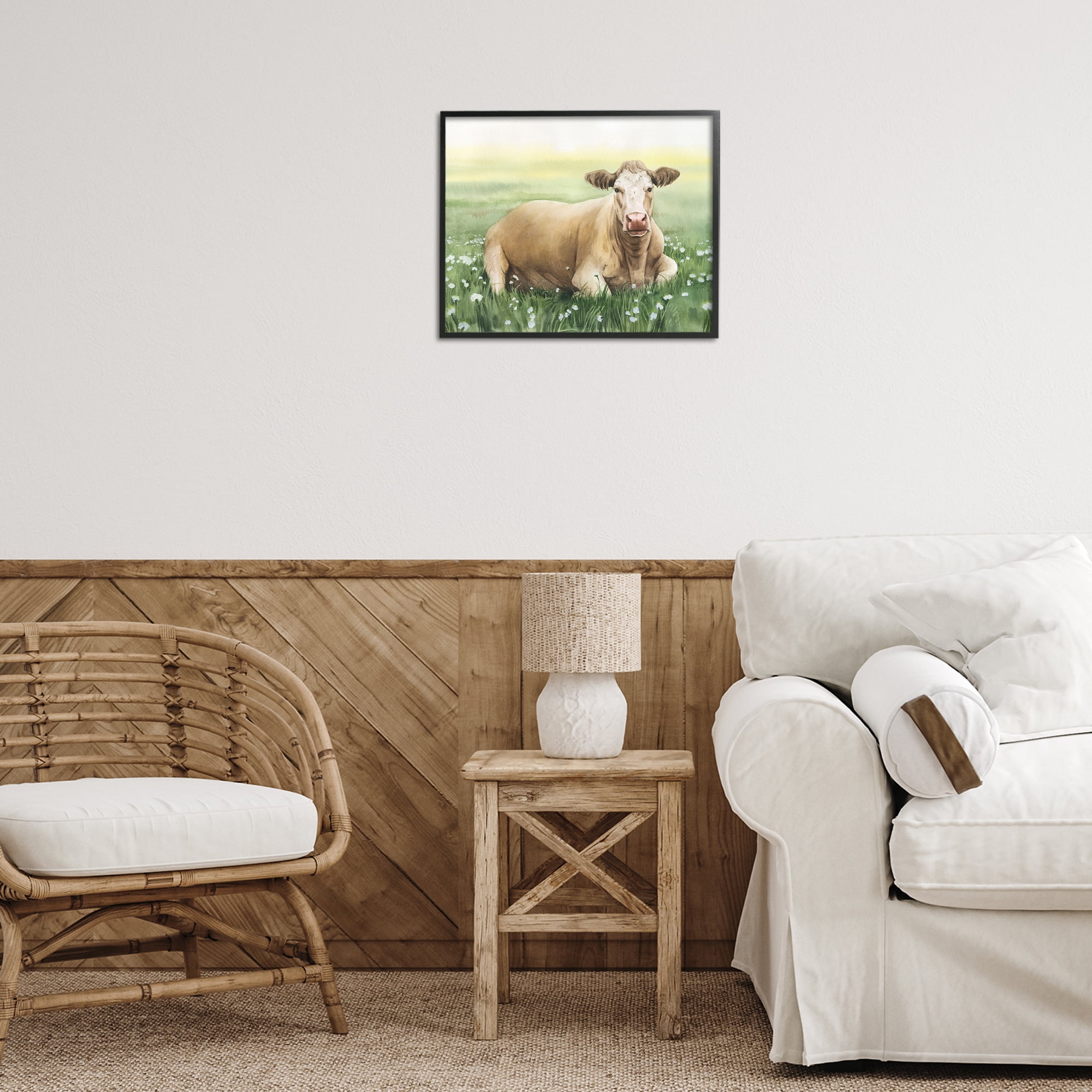 Stupell Industries Resting Beige Cow Animals & Insects Painting Black Framed Art Print Wall Art, 20 x 16