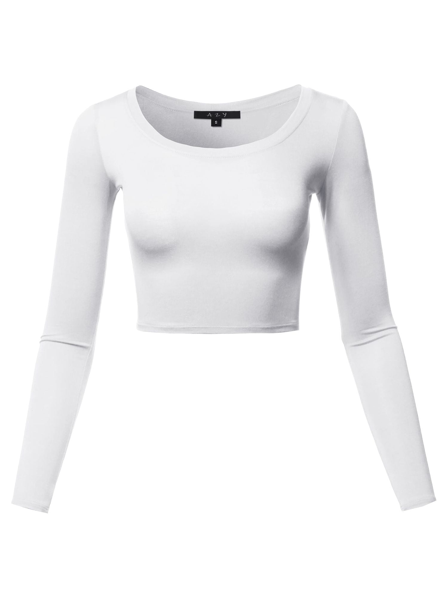 A2Y Women's Basic Solid Stretchable Scoop Neck Long Sleeve Crop