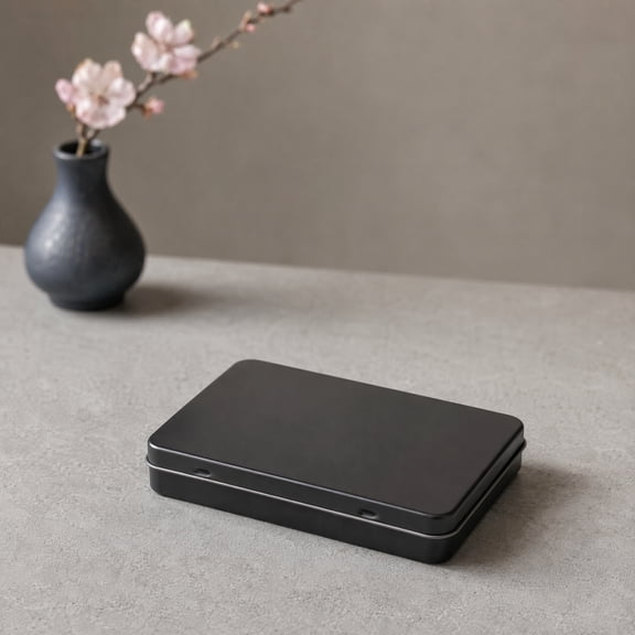 LEXSOMEO Small Metal Tin Containers with Hinged Lid, Portable Black Rectangular Storage Boxes for Jewelry, Pills, Cards, and Crafts