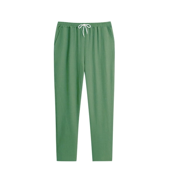 Men's Linen Pants Solid Color Casual Fashion Elastic Waist Loos Wide Leg Straight Daily Casual Wear