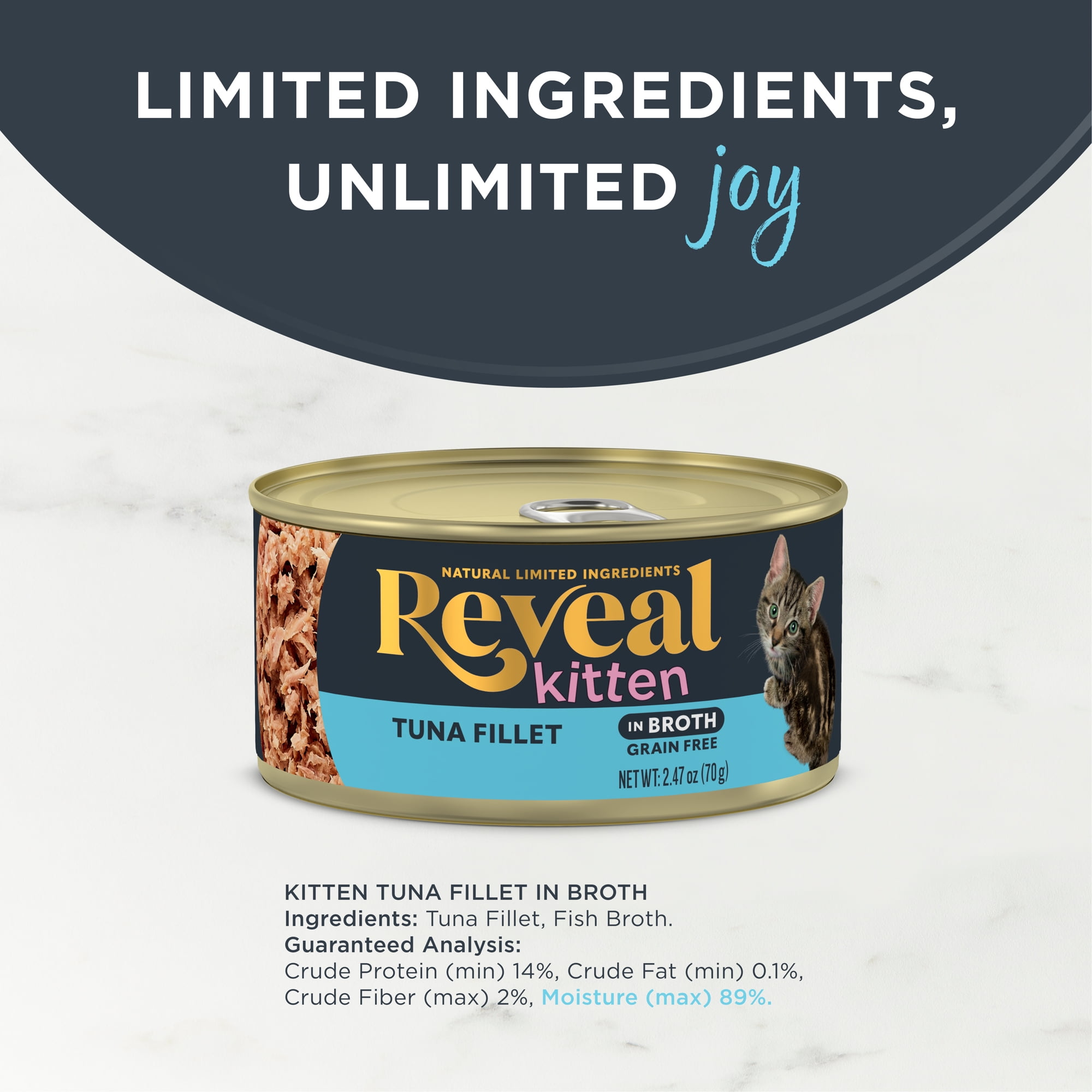 Reveal Pet Food Wet Kitten Food, Tuna Fillet in Broth, 12 pack of 2.47oz Cans