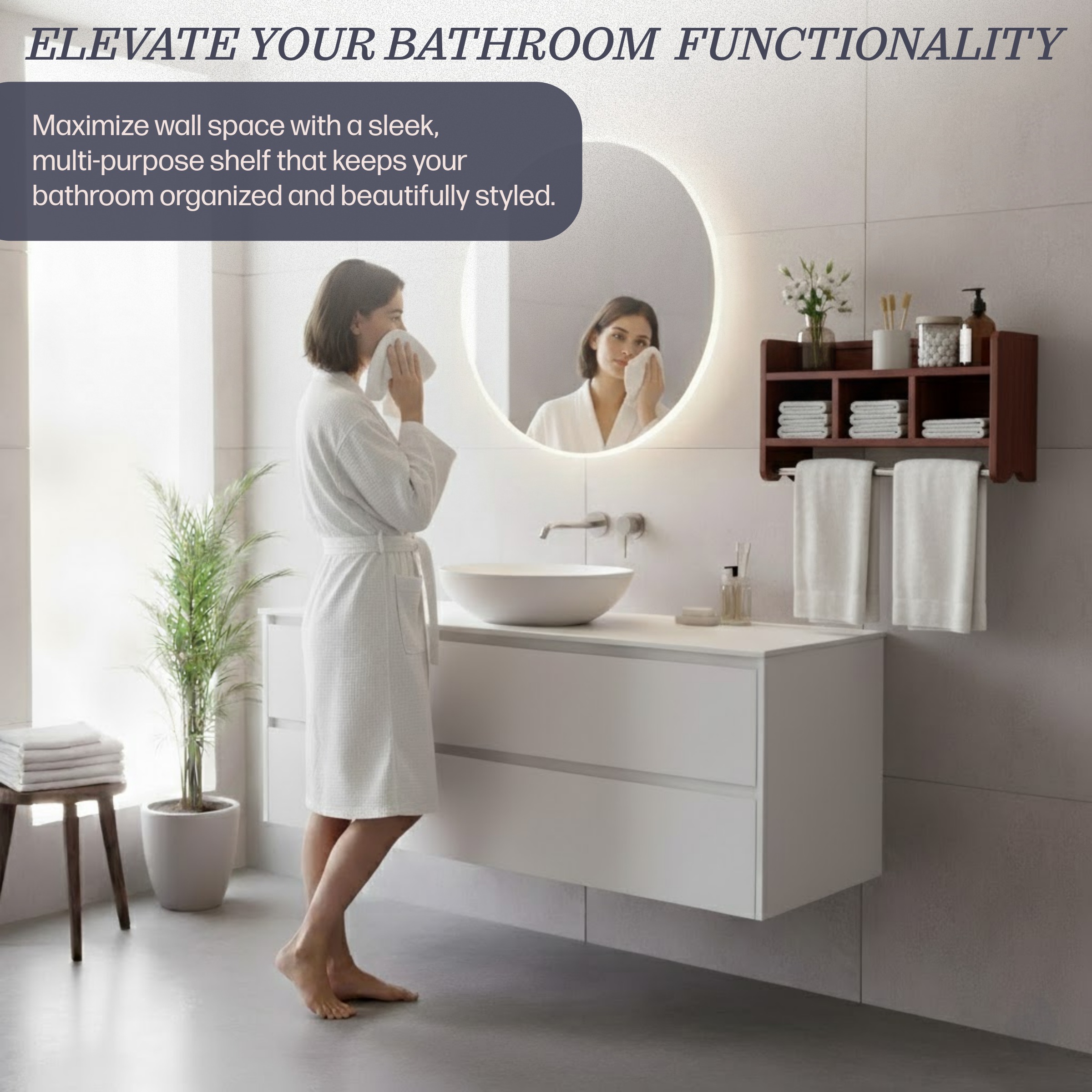 Alaterre 25" Bath Storage Shelf with Towel Rod, Espresso