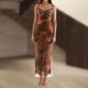 thumbnail image 1 of Vestido Largo Vestidos ajustados para mujer Floral Y2k Maxi Dress Vestidos de fiesta de corte bajo (Marrón S) Cgtredaw Para estrenar, 1 of 1