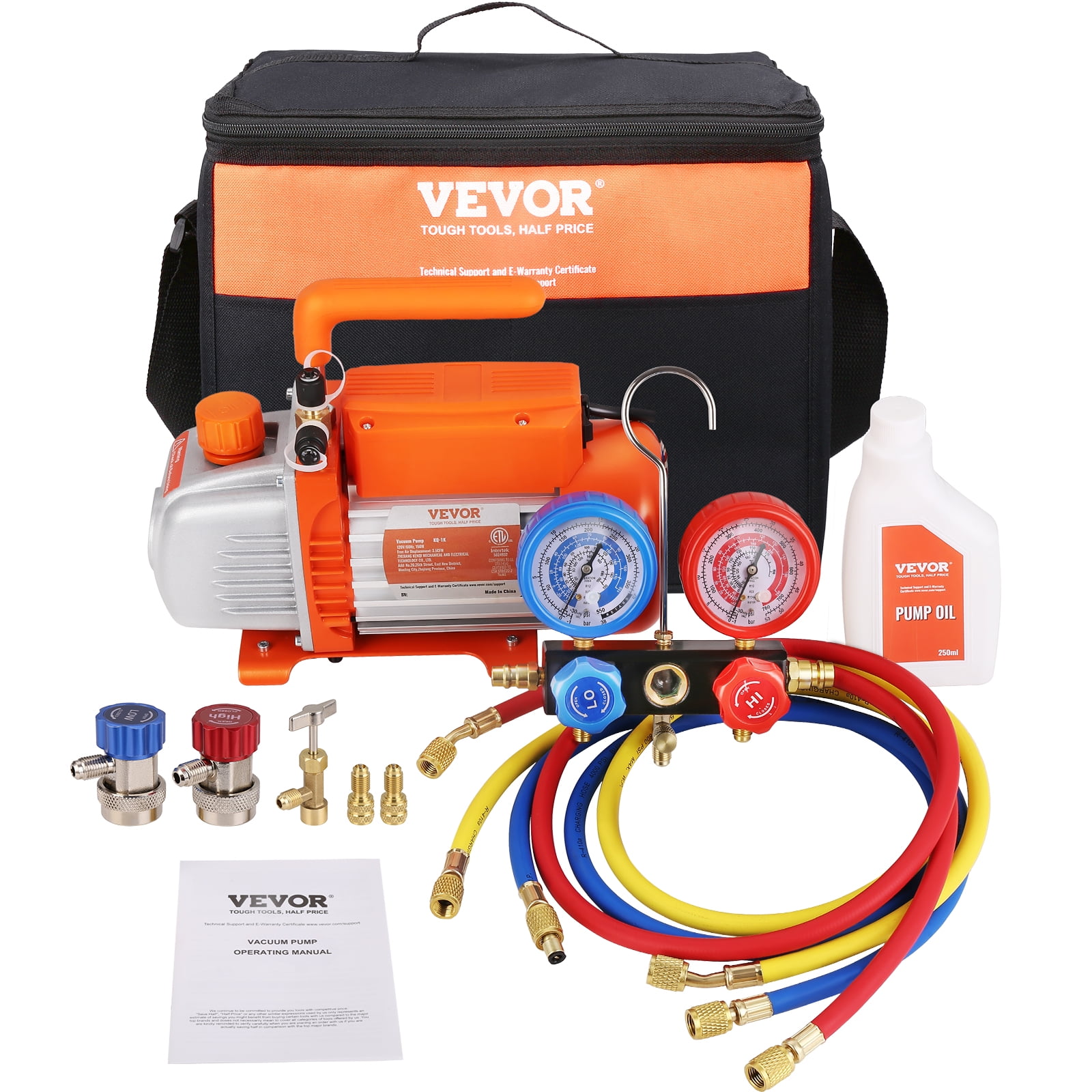 VEVOR 1/5 HP CFM AC Vacuum Pump and Gauge Set, Single Stage