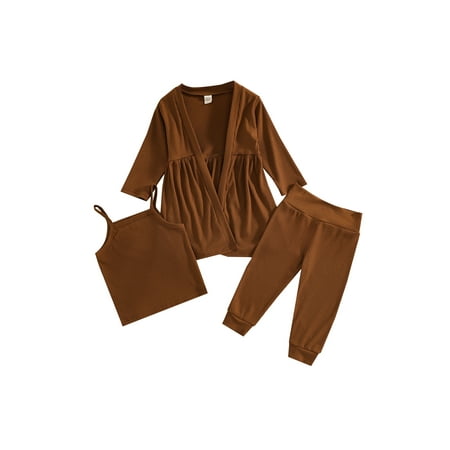 

Qmyliery Baby Girl 3PCS Outfits Long Sleeve Cardigan + Camisole + Long Pants Daily Wear