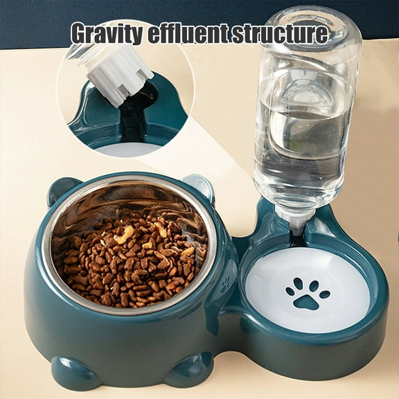 Cat Food Bowl,Dog Water Bowl,Cats Bowl Two In One Rice Bowl Pet Bowl,10IN Pet Bowl 304 Stainless Steel Non-Slip Elevated Cat Dog Food Water Dish with Weighted Base, 15° Tilted(Blue)