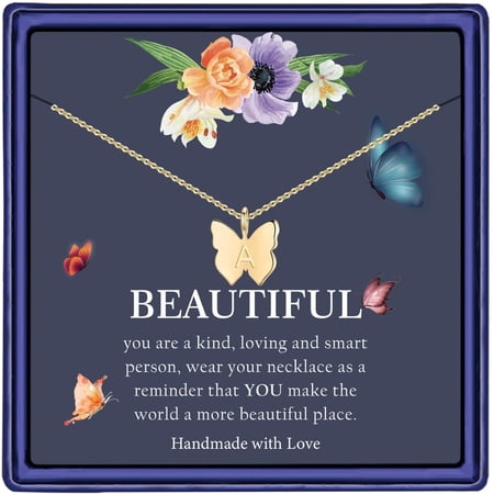 Turandoss Initial Butterfly Necklaces Gifts for Women Cute Charm Butterfly Pendant Summer Jewelry Birthday Teacher Appreciation Mothers Day Graduation Gifts for Her Mom Kids Teen Girls Wife Ideas