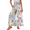 thumbnail image 2 of Womens Boho Ruffle Hem Palazzo Pants Elastic High Waisted Ties Wide Leg Flowy Lounge Pants with Pockets Light Blue XL, 2 of 5