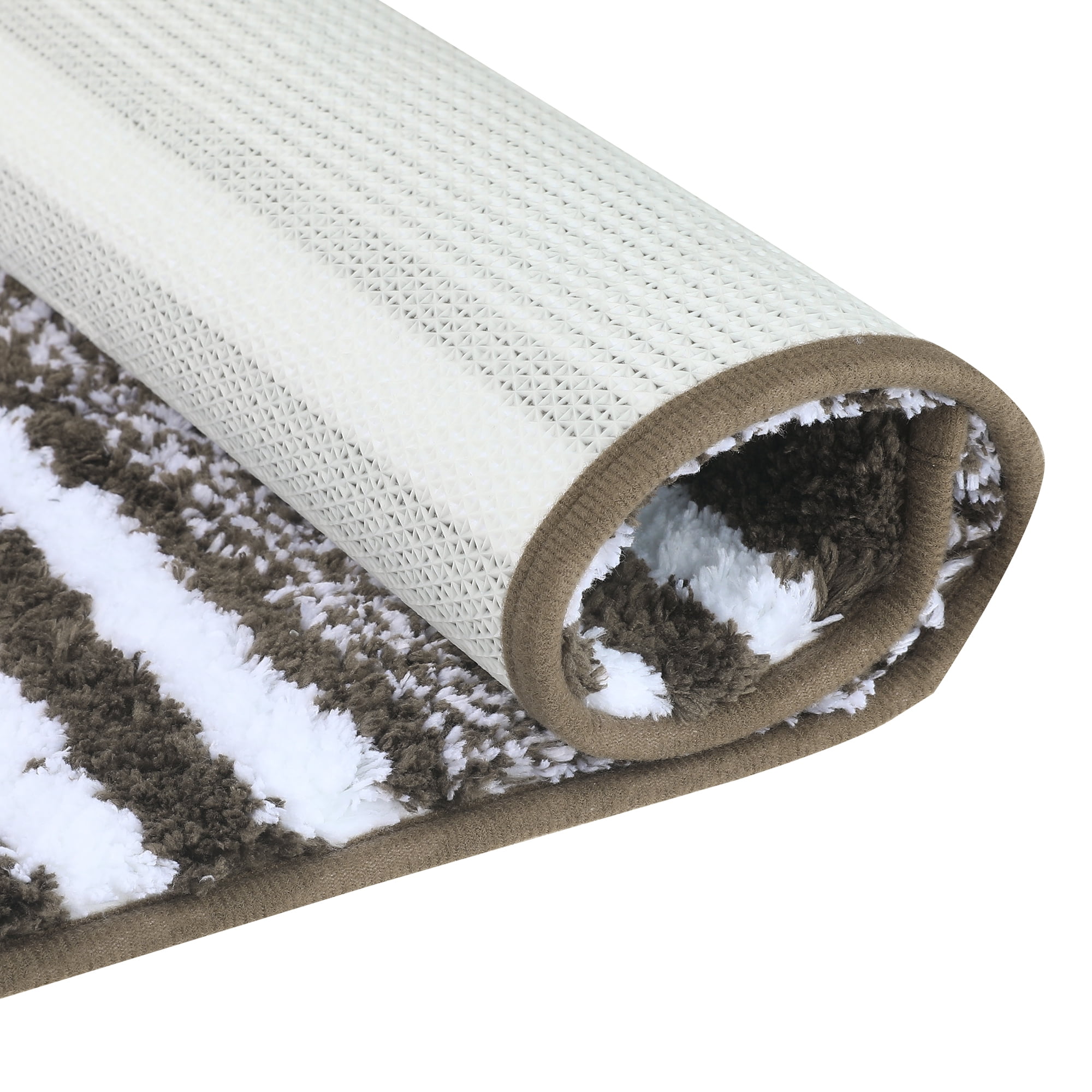 Unique Bargains Microfiber Bath Rugs Fluffy Striped Non-Slip Floor Mat Brown 20"x32"