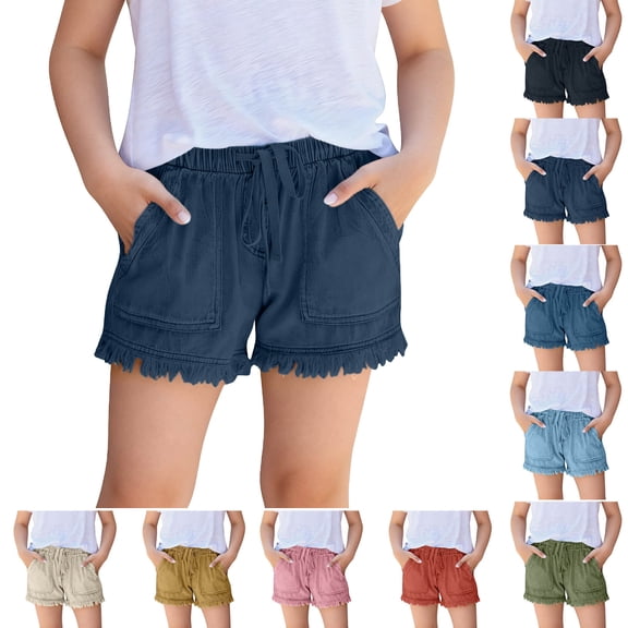 Afuyipoi ​Girls Soft Cotton Denim Shorts(4-14 Years), Toddler Cute Summer Jeans Shorts with Elastic Waist and Pockets Navy Size 5