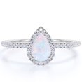 thumbnail image 1 of JeenMata Anillo de Bodas de 1,25 Uds con Ópalo Welo natural en Forma de Pera y Moissanita en Oro Blanco de 18 K sobre Plata, 1 of 6