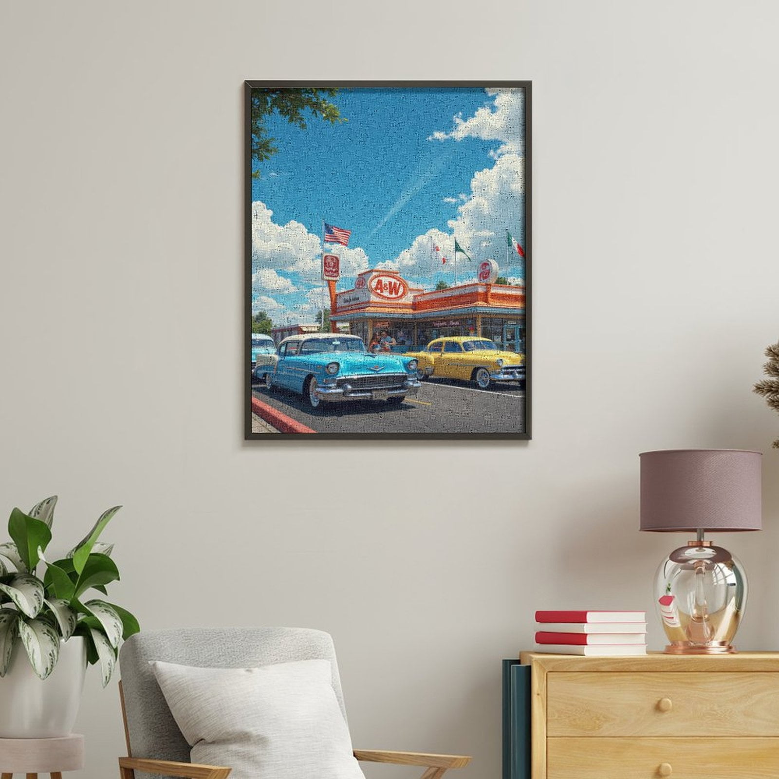 Paint By Numbers Kit for Adults Beginner - DIY Retro Cars Vintage Diner Scene Canvas Painting Kits for Adults, Frameless Paint By Number for Adults for Home Wall Decor 16x20 Inch