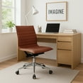 thumbnail image 4 of 2xhome Set of 2 Mid Back Height Modern Home Office Chair, Ribbed PU Leather Seat with Swivel Tilt Adjustable Ergonomic Computer Desk Chair, Brown, 4 of 13