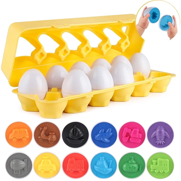 Matching Eggs 12 pcs Set Color & Shape Recoginition Sortere Skills Study Toys for Toddlers Easter Travel Game Early Learning Educational Fine Motor Skill Montessori Gift