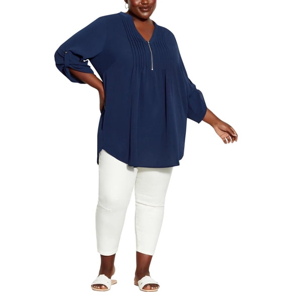 avenue Womens Piperly Tunic Blouse, darkblue, Plus Size, 14/16