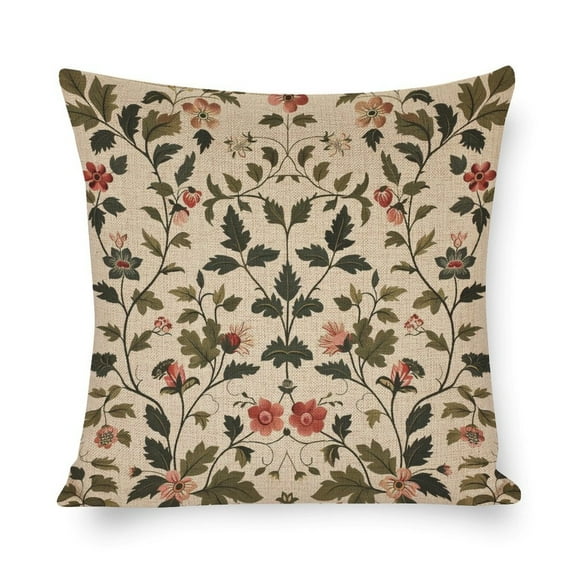 Outdoor Pillow Cover Green And Red Flowers Cushion Case 16"x16" Wild Flowers Leaves Throw Pillow Cover Home Decoration for Sofa Couch Living Bed Room