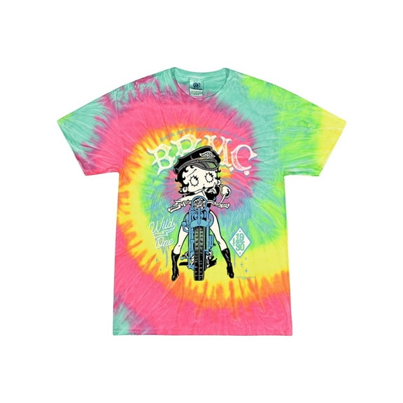 Wild Bobby Biker Betty Boop MC Motorcycle Club 1930 Betty Boop Tie-Dye T-Shirt, Minty Rainbow, Medium