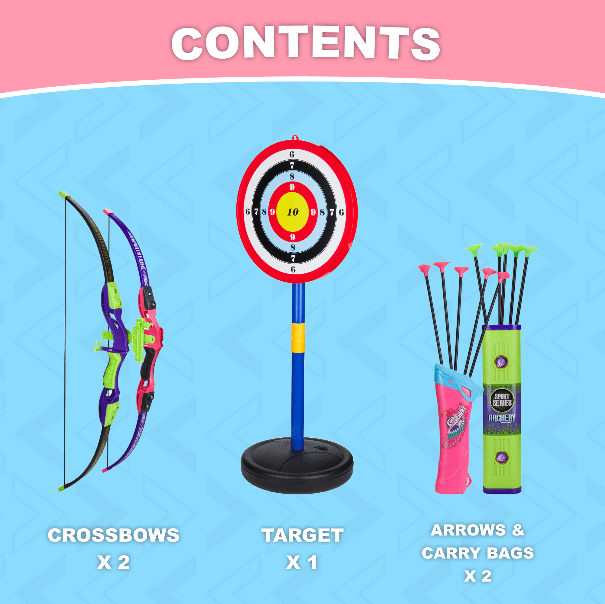 Contixo Bow and Arrow Set for Kids, Archery Toy with Infrared Aiming Assist, Outdoor Games, Green/Pink, 2 Pack