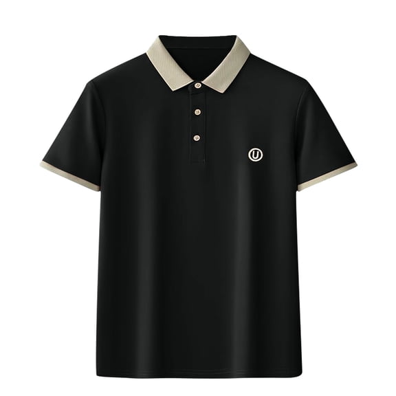 IYTR Mens Shirts Solid Color T-shirts Short Sleeve Button Turndown Collar Shirts Leisure Daily Office Shirts Black XXL