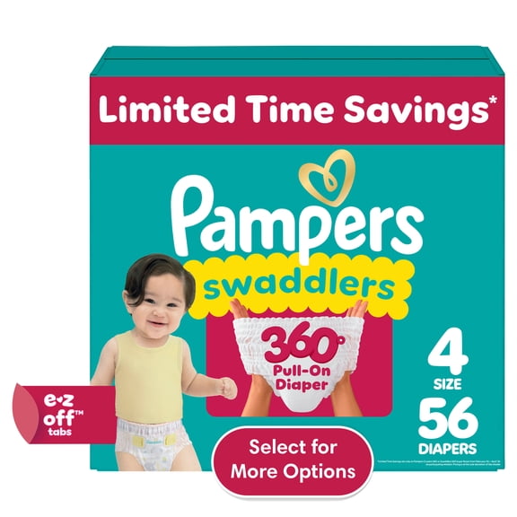 Pampers Swaddlers 360 Baby Diapers Size 4, 56 Count (Select for More Options)