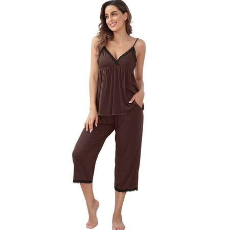 

Women s Soft Modal Pajamas Sets V Neck Flowy Cami Long Pants Sleepwear