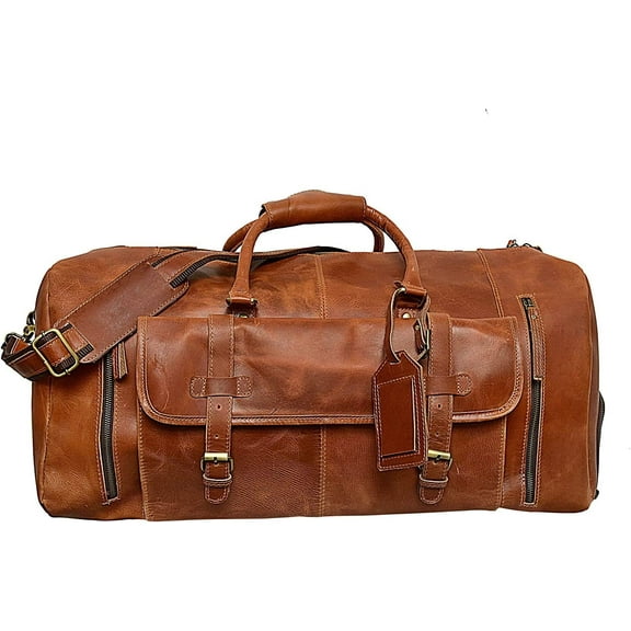 24" Large leather Travel Bag Duffel bag Gym sports flight cabin bag Leather Holdall Overnight Weekend Large luggage bag