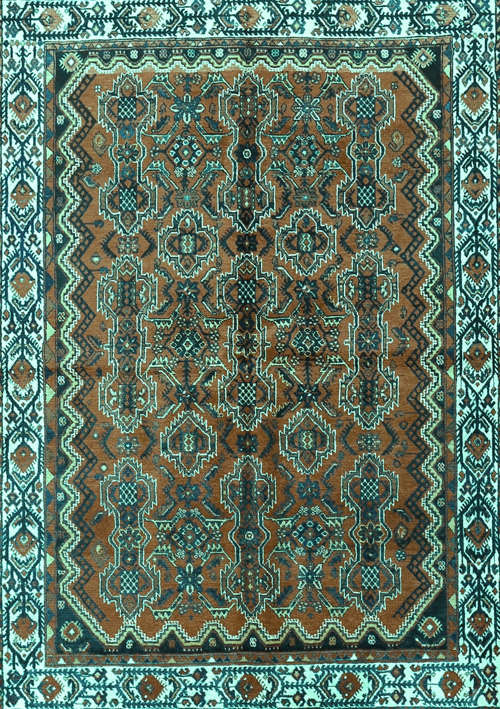 Ahgly Company Indoor Rectangle Persian Turquoise Blue Traditional Area ...